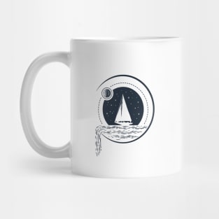 Creative Illustration In Geometric Style. Ship In The Ocean. Adventure, Travel And Nautical Mug